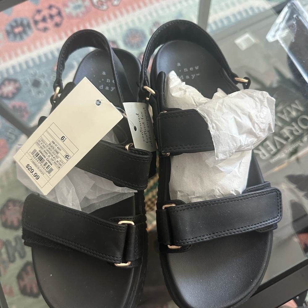 A New Day Black Double-Strap Sandals